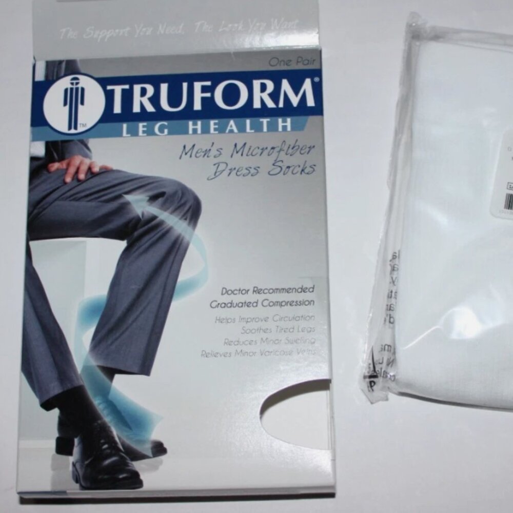 Moderate Compression Socks L NIP 15-20 mmHg Truform Men's White Microfiber Dress